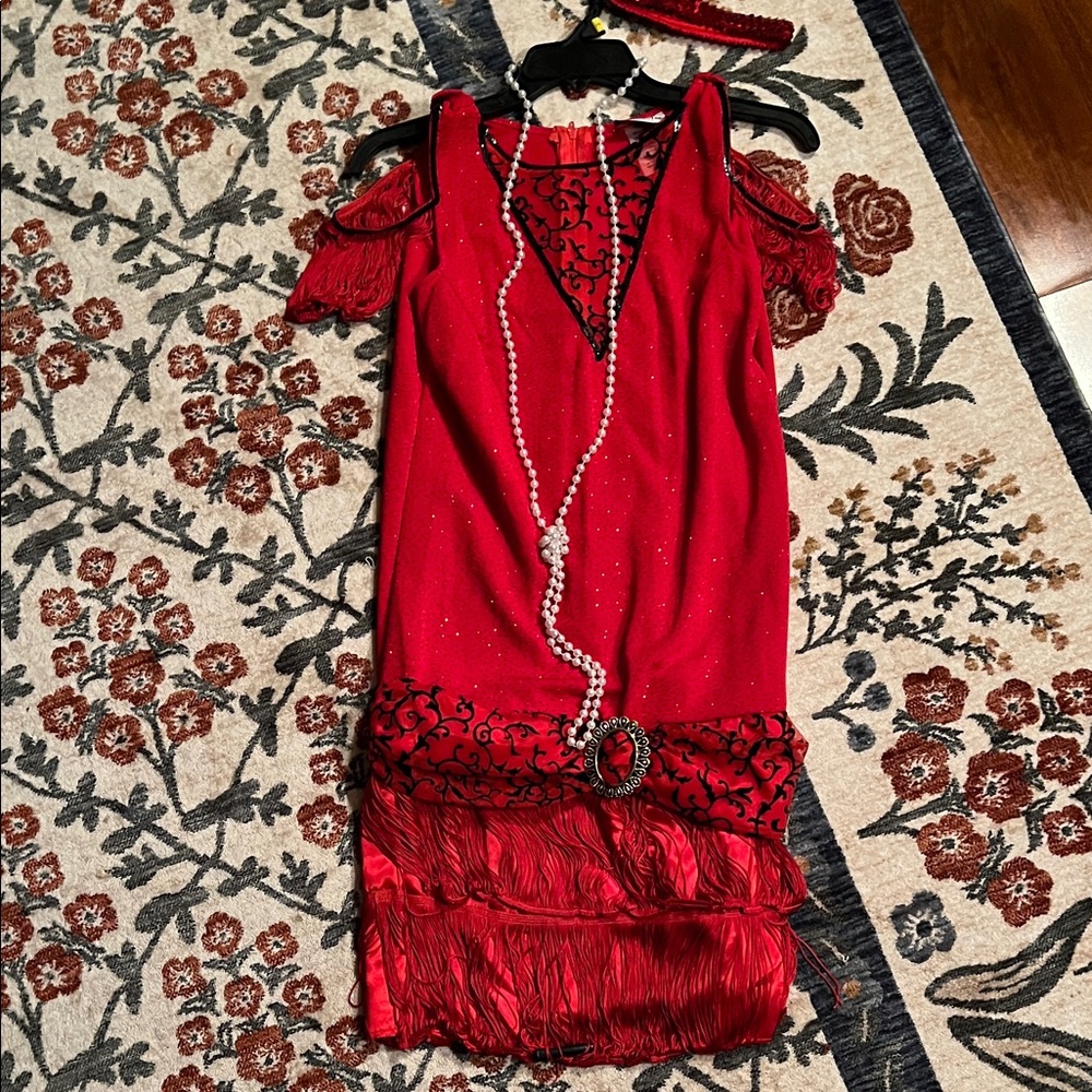 Halloween- Red Flapper Costume with Feather Headpiece